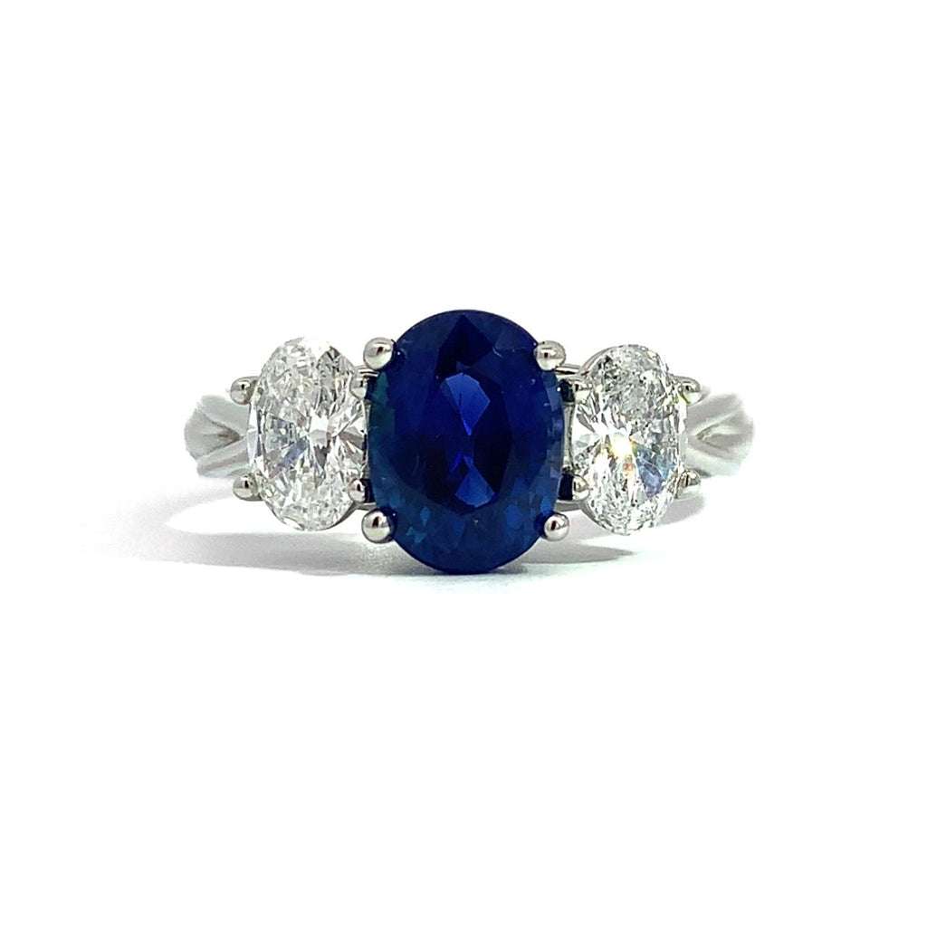 Custom 14kwg Sapphire & Natural Diamond Three Stone Ring-Luxe Ring With Three Ovals