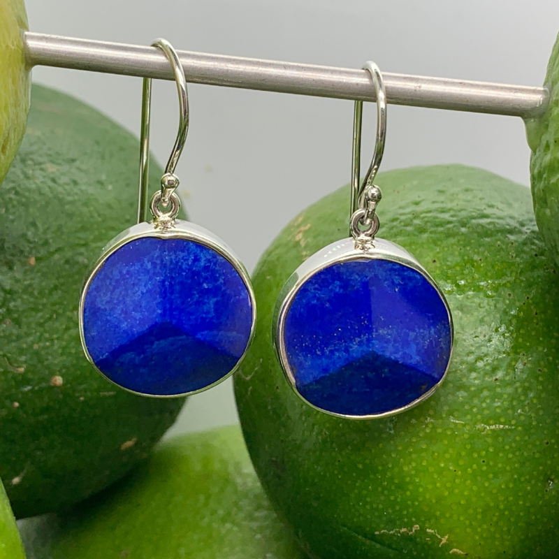 Handmade in Taxco by by Artisan Guillermo Arregui Sterling Silver & Geometric Cut Lapis Lazuli Drop Earrings