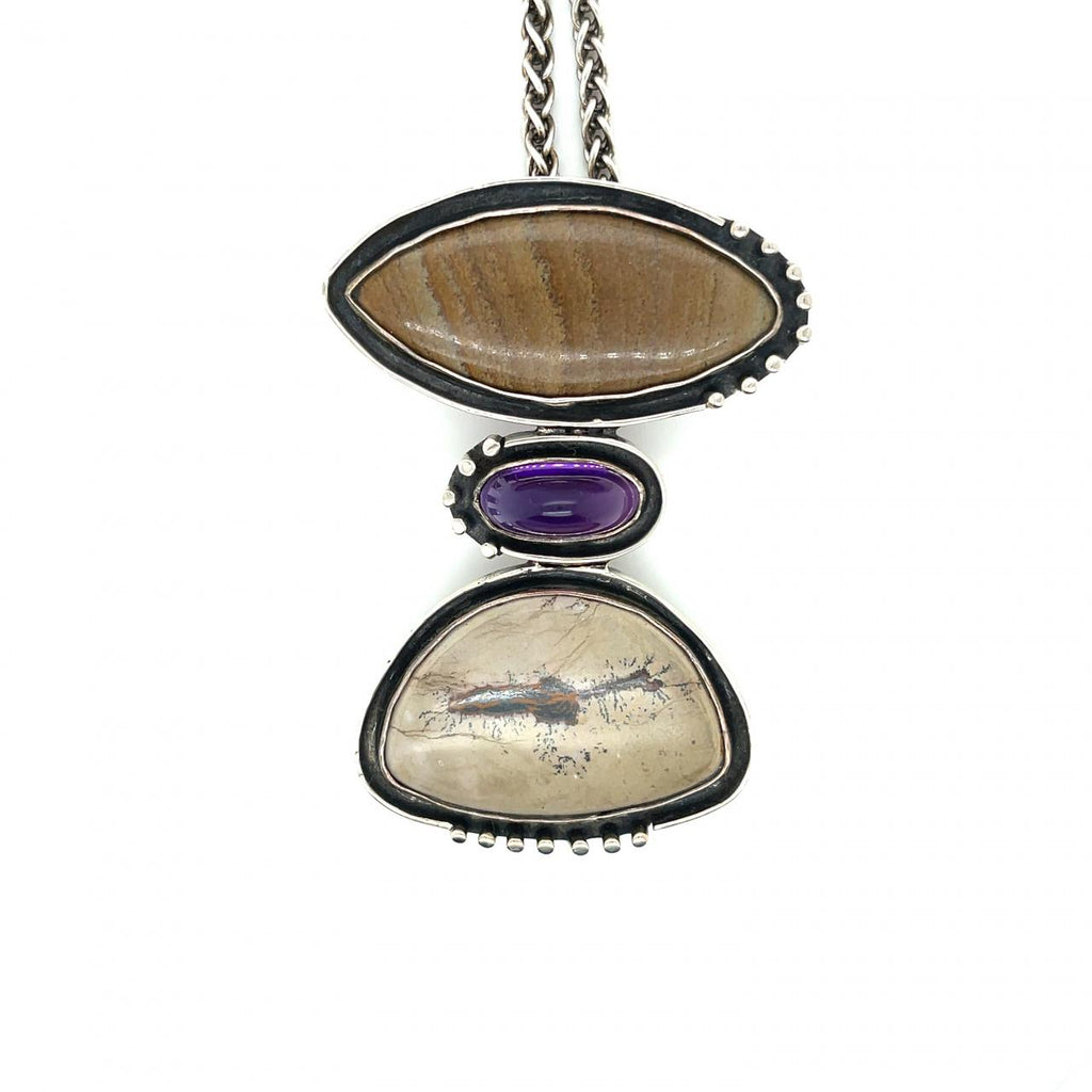 Sterling Silver Jasper & Amethyst Pendant-Manuel Figueroa's Pendant onBlack Necklace