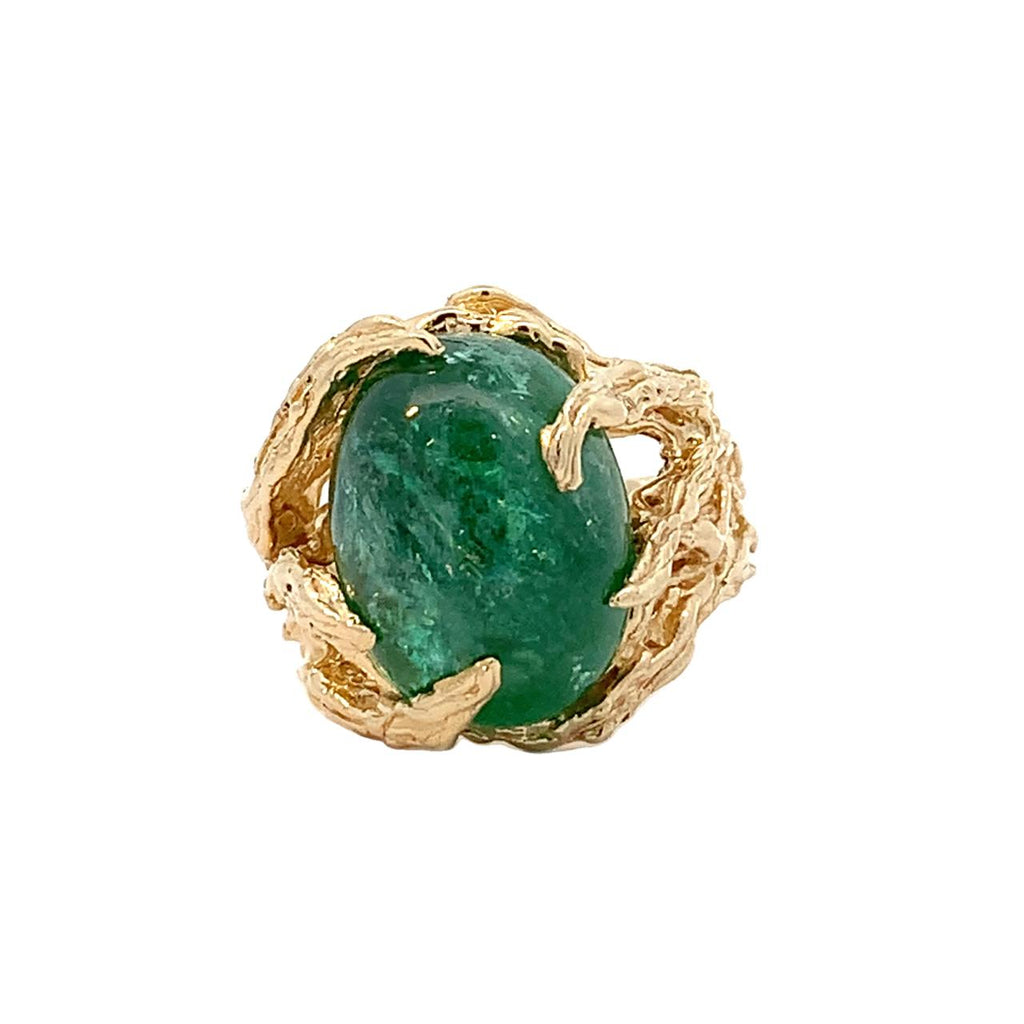 14k Yellow Gold Green Tourmaline Ring-Exclusive Custom Designed Oval Cabochon Tourmaline Ring