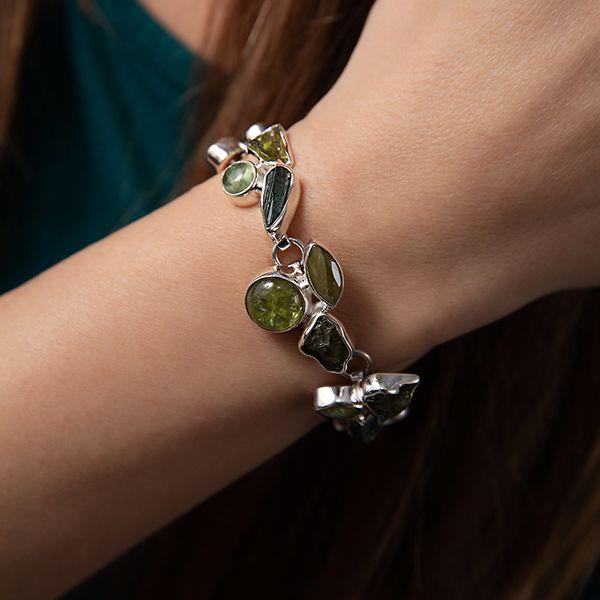 Sterling Silver Peridot  & Green Tourmaline Bracelet-Artisan Gabriel Pena's Natural Gem Bracelet