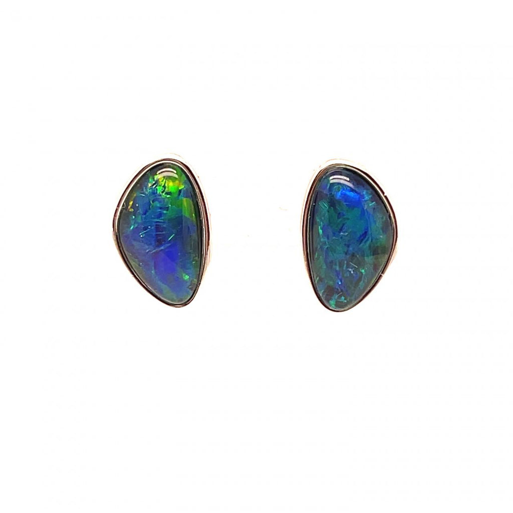 Sterling Silver Opal Studs-Australian Opal Triplet Stud Earrings