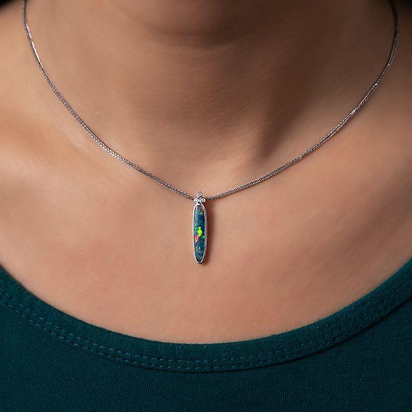 14k White Gold Australian Opal and Diamond Pendant