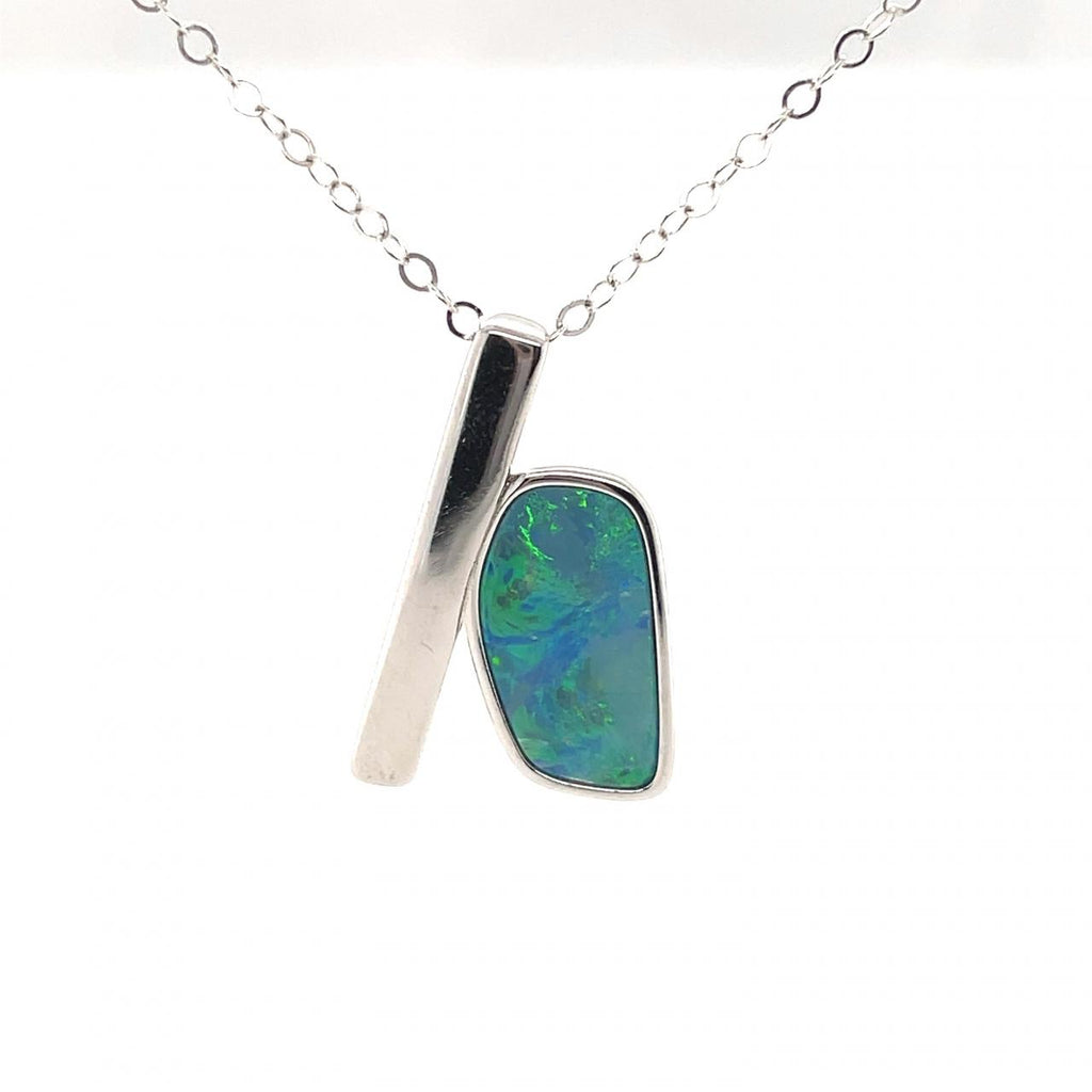 Sterling Silver Opal Pendant- Modern Designed Necklet