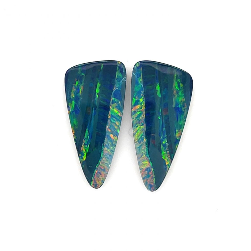 Loose Australian Opal Matched Pair With Dark Blue Stripes