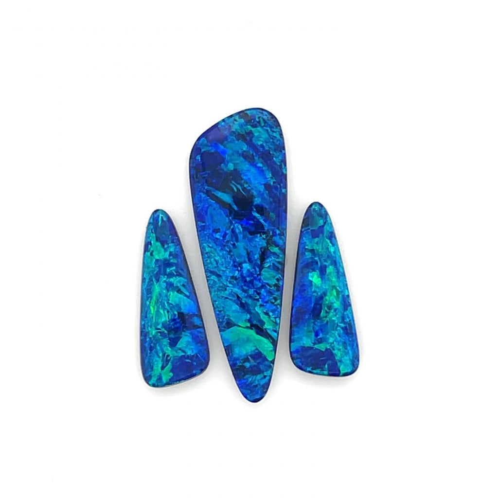 Australian 3 x Opal Set with  Intense Blue Green Long Triangles