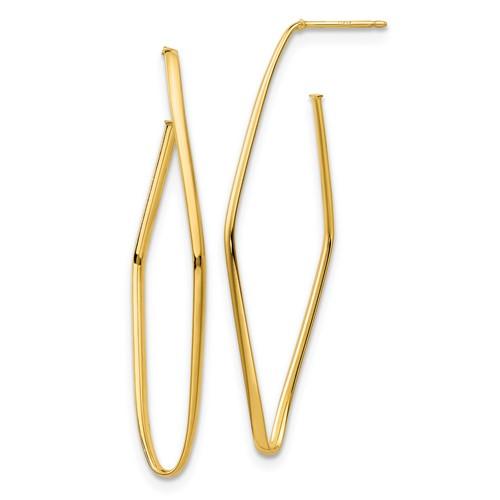 14k Yellow Gold  Long Twist Hoop Earrings