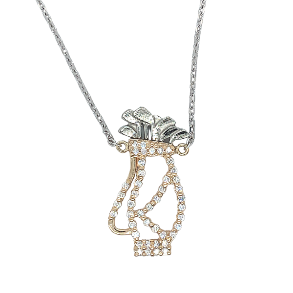 Custom Designed 14k Two Tone Natural Diamond Gold Bag Necklace