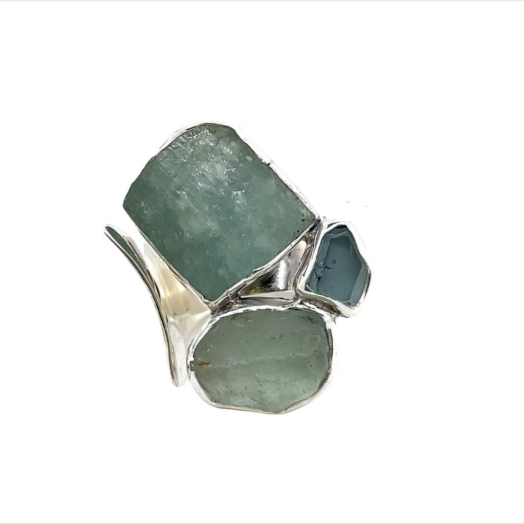 Organic Sterling Silver Ring-Gabriel Pena's Raw Aquamarine Ring