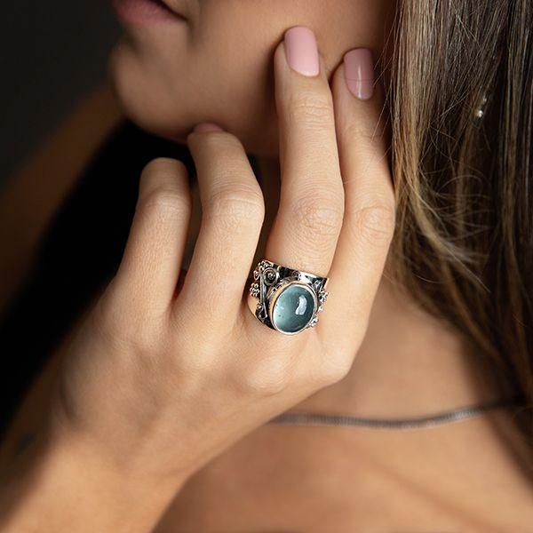 Statement Sterling Silver Ring-Toño Escorcia Cabochon Aquamarine Ring