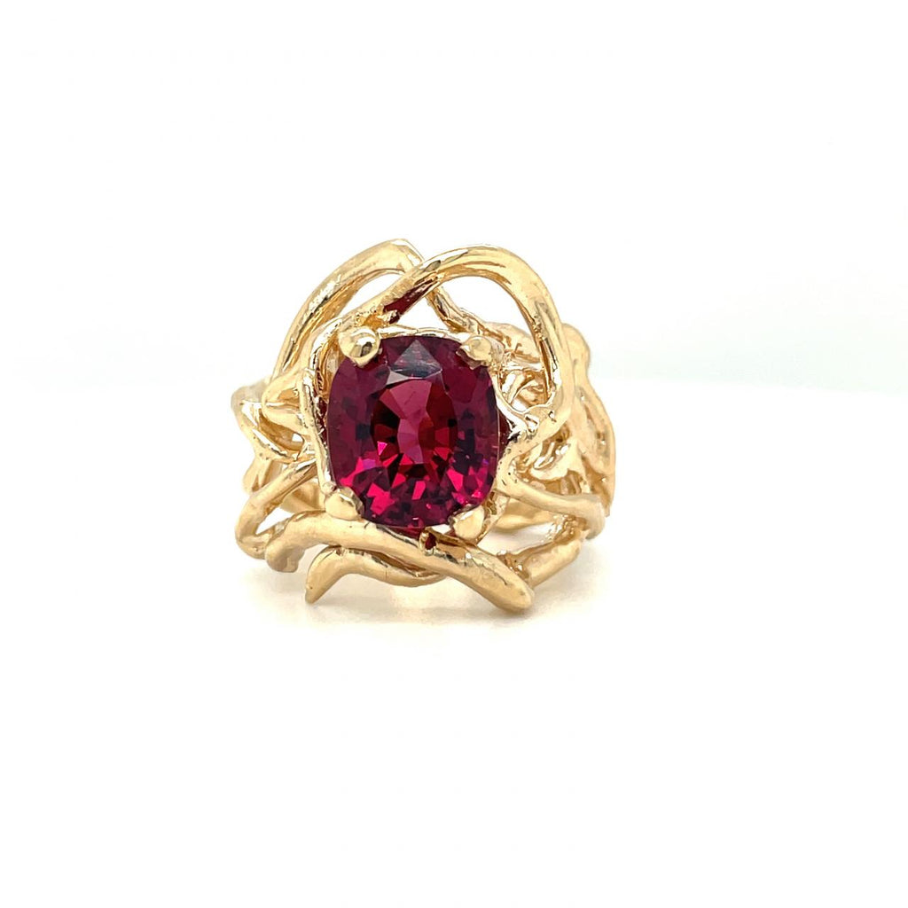 Exclusive Custom Designed 14k Yellow Gold Rhodolite Garnet Ring