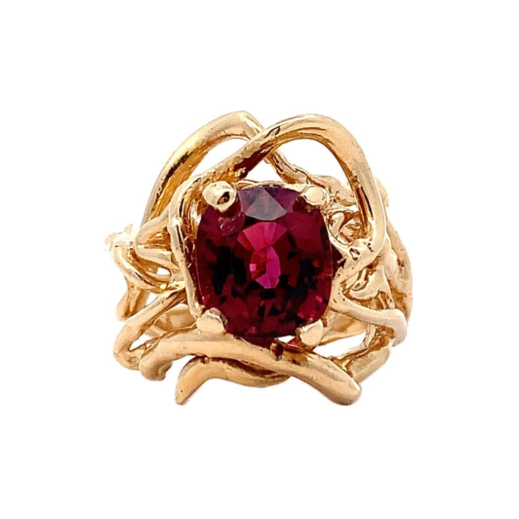 14k Yellow Gold Rhodolite Garnet Ring-Exclusive Custom Designed Statement Ring