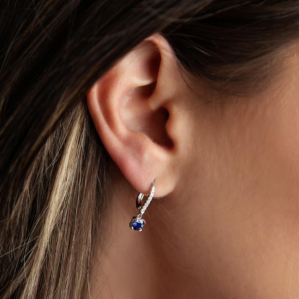 18k White Gold Natural Diamond  & Sapphire Earring