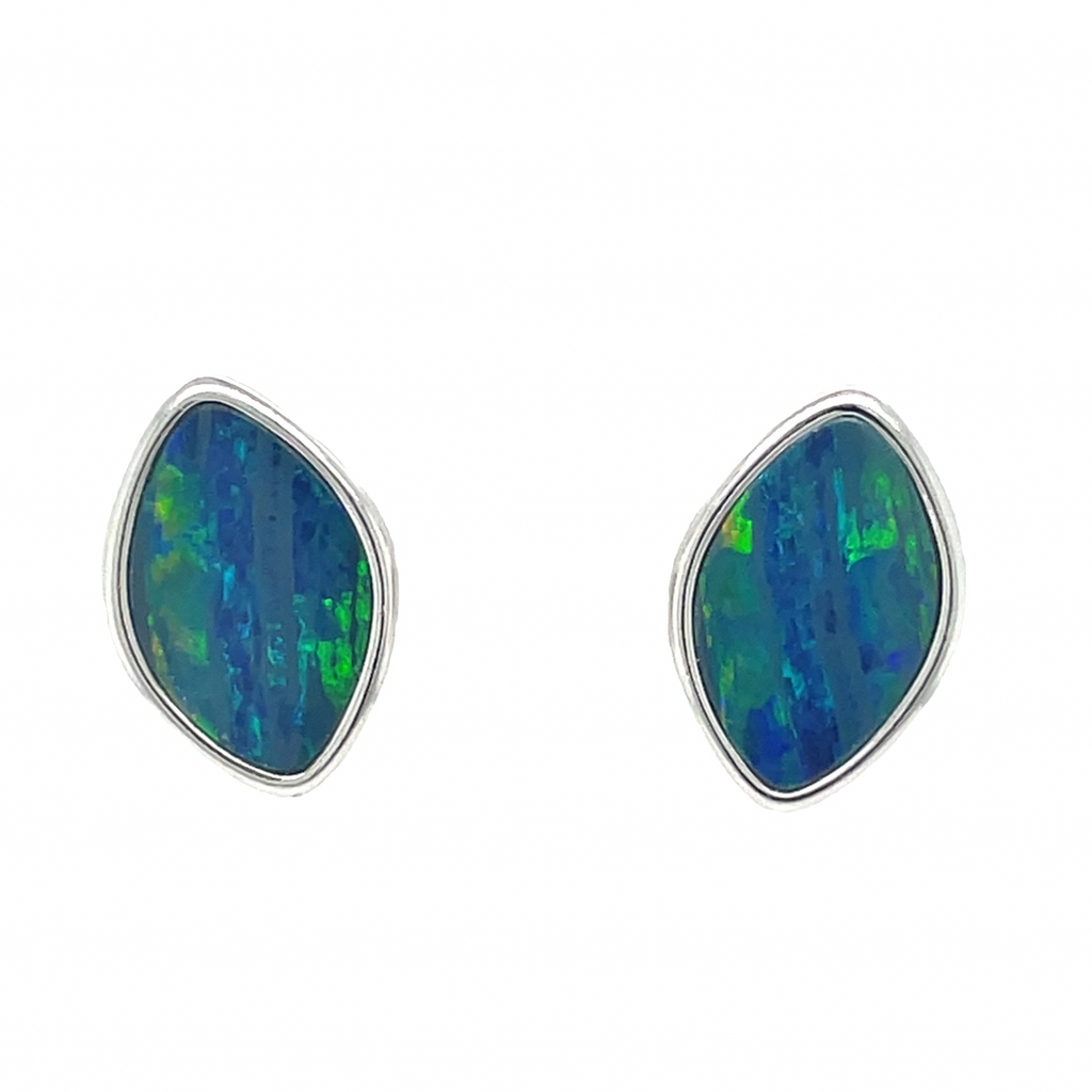 Sterling Silver Opal  Earrings-Unique Marquise Shaped Studs