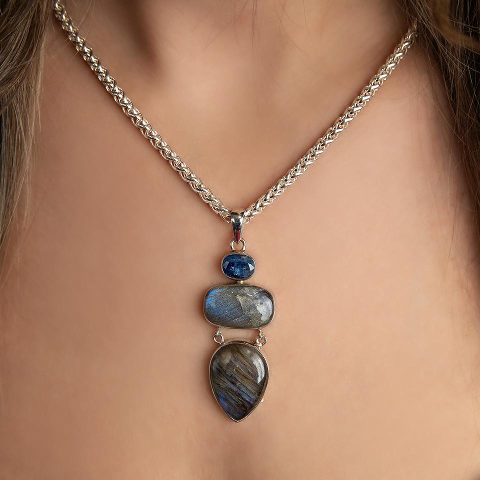 Sterling Silver Kyanite and Labradorite Pendant