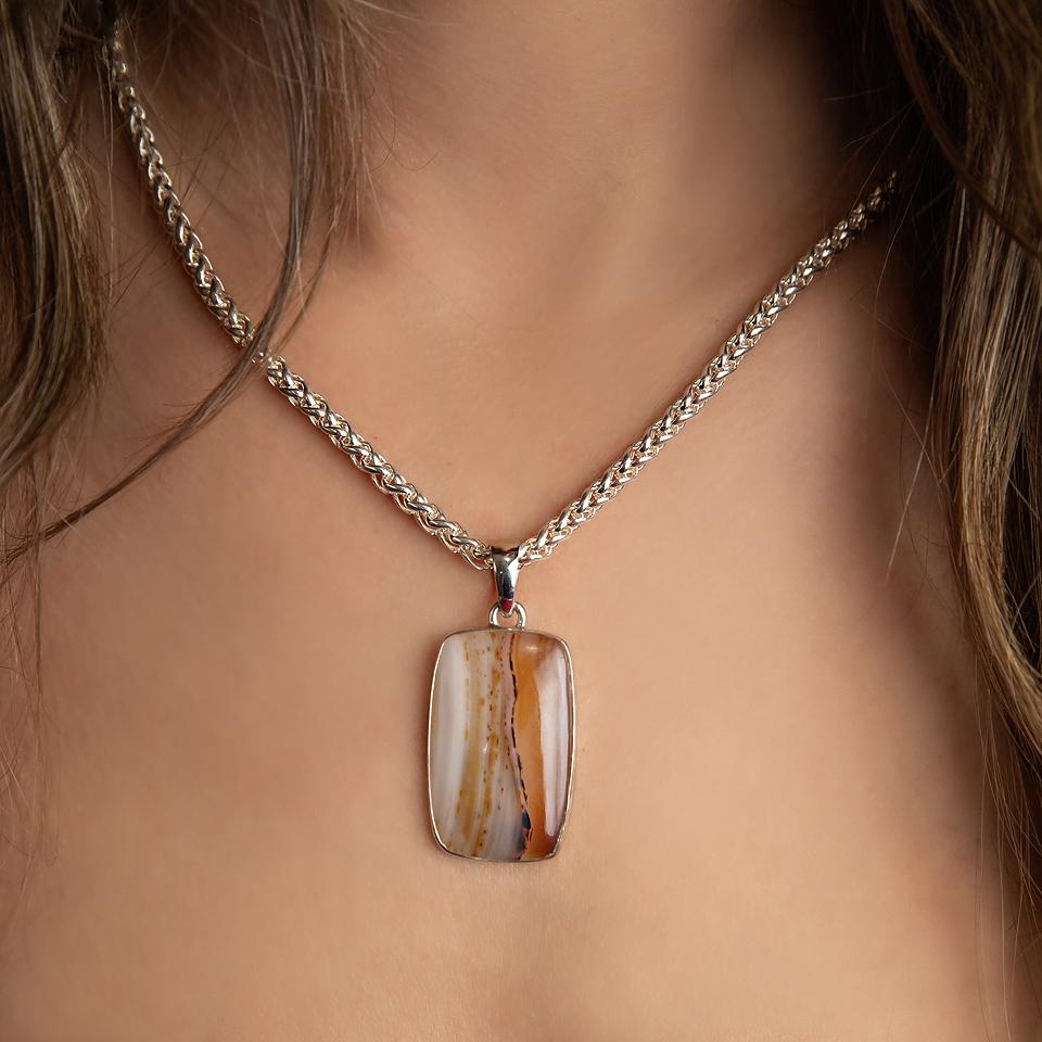 Organic Sterling Silver Banded Agate Pendant