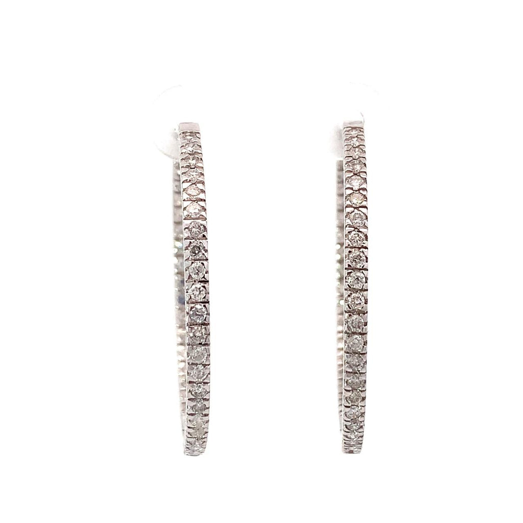 14k White Gold Inside Out Diamond Hoop Earrings