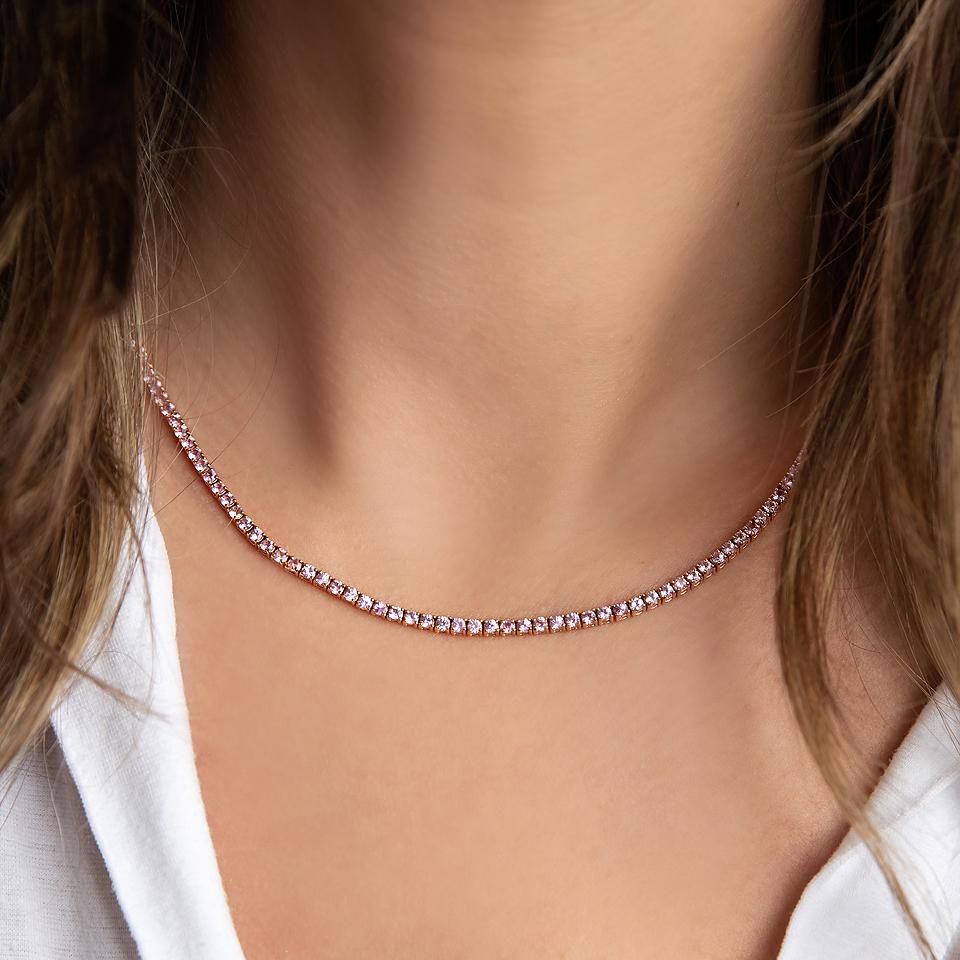 18k Rose Gold Pink Sapphire Line Necklace