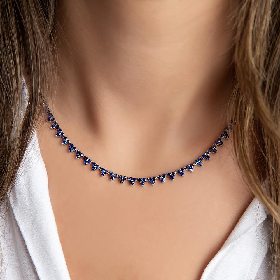 Natural Blue Sapphire Necklet in 18k White Gold