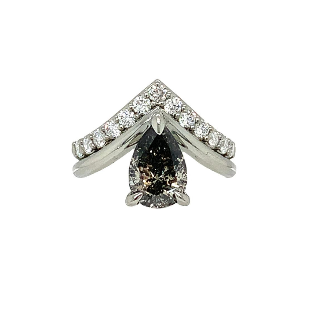 Custom 14k White Gold Natural Salt & Pepper Pear Shaped Diamond With Lab Grown Accents