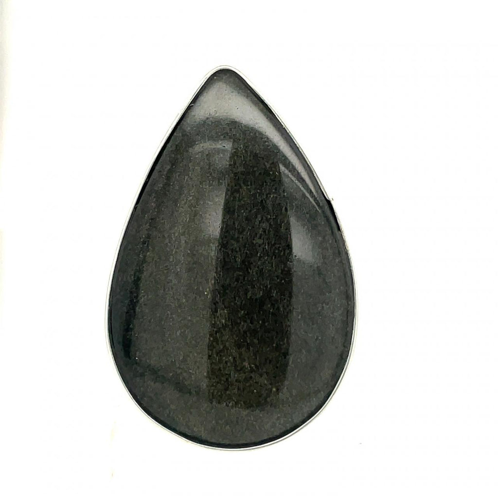 Large Pear Shape Obsidian Silver Ring