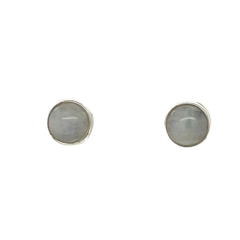 Artisan Made Sterling Silver Cabochon Moonstone Stud Earrings