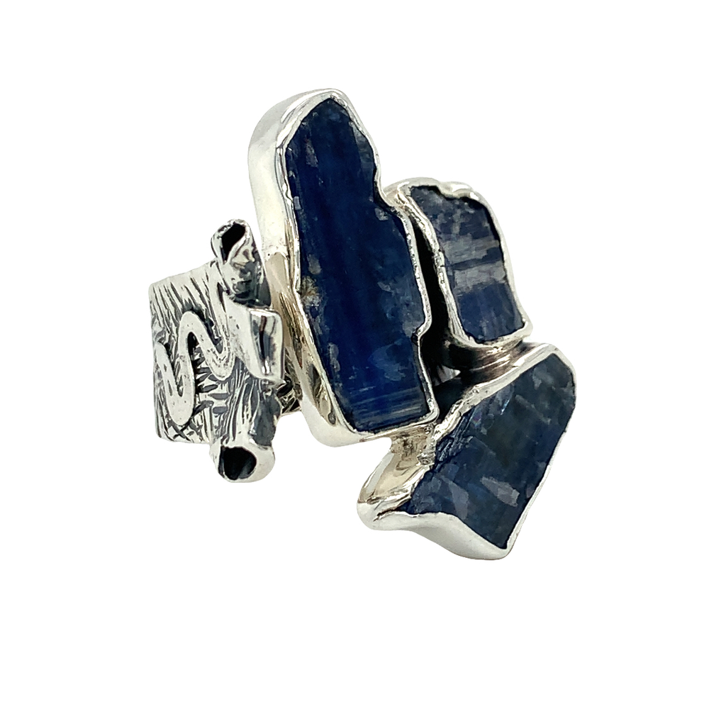 Sterling Silver Gabriel Pena Ring w/ Raw Kyanite Textured and Stamped Shank Design  Finger Size 7-8