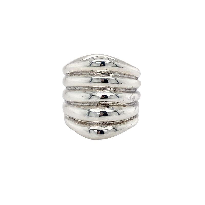 Sterling Silver Tapering Wide Ribbed Ring-Artisan Made
