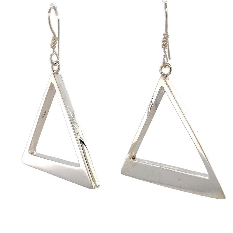Artisan Made Triangle Shaped Solid Sterling Silver Hoop Earring