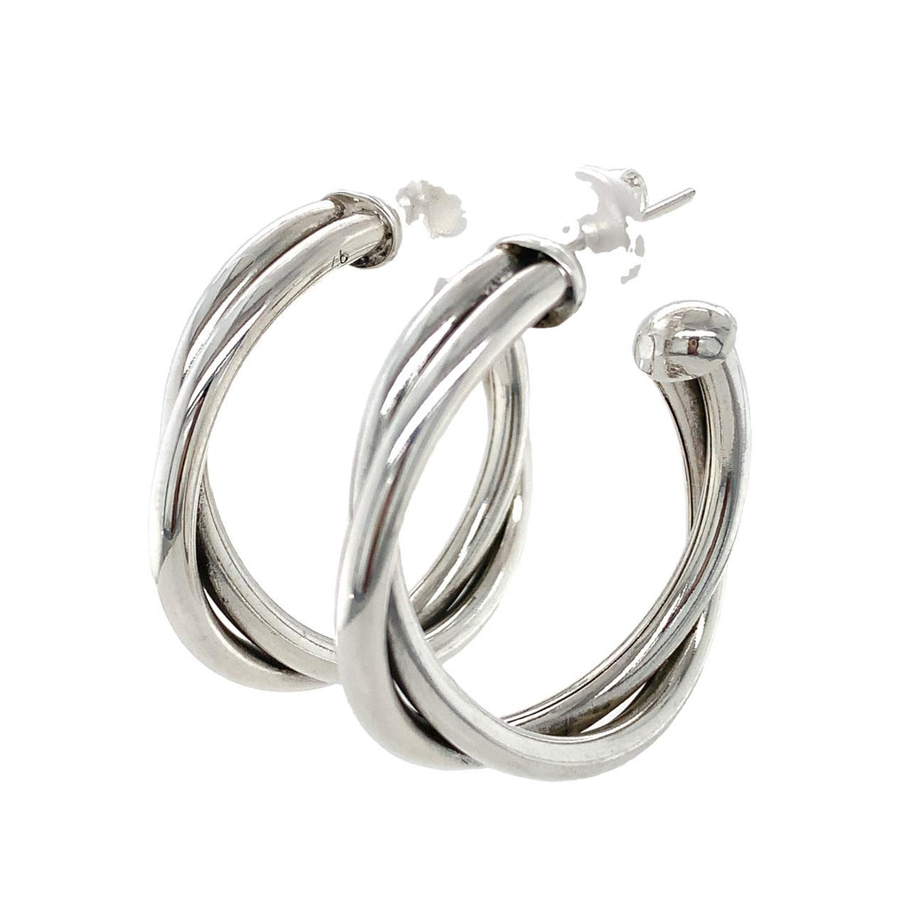 Sterling Silver Hoop Earrings-Artisan Made Double Twist Design