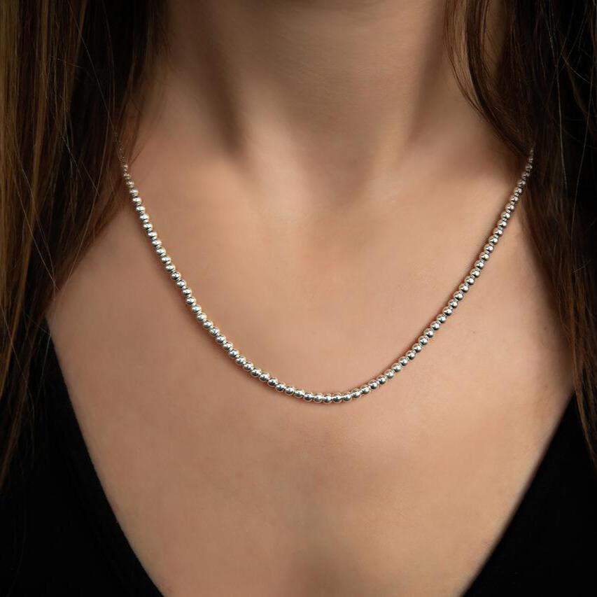 Sterling Silver Bead Chain-18 inch with 3mm Beads Finished With A Toggle Catch