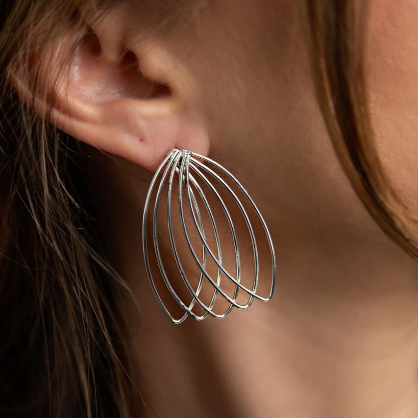 Artisan Sterling Silver Earrings - Elegant Marquis Fan 