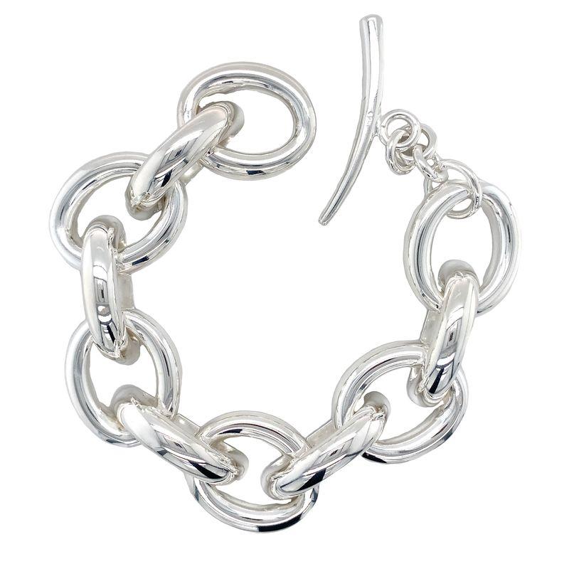 Sterling Silver Bracelet - Artisan Silver Chunky Link Toggle Bracelet