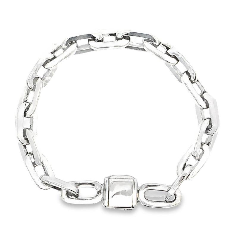 Photo of a silver link bracelet on a white background