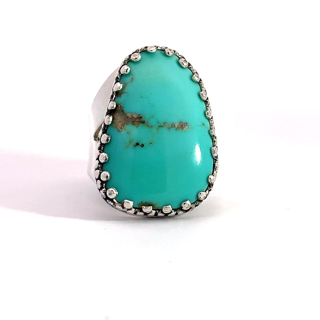 Sterling Silver Turquoise Ring-Artisan Turquoise With Filigree Bezel