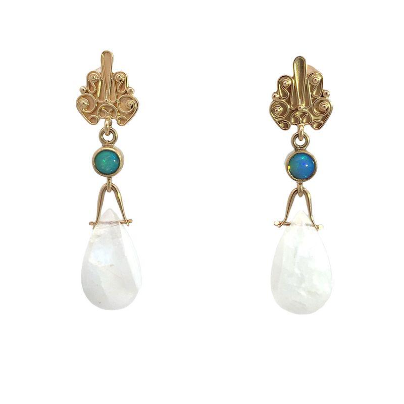 14kyg Moonstone & Ethiopian Opal Earring-Antonio Escorcia's Briolette Duo Gemstone Dangle Earring