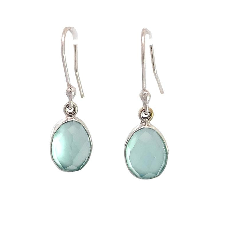 Sterling Silver Chalcedony Earrings-Artisan Made Faceted Oval Bezel Set Dangle Earrings