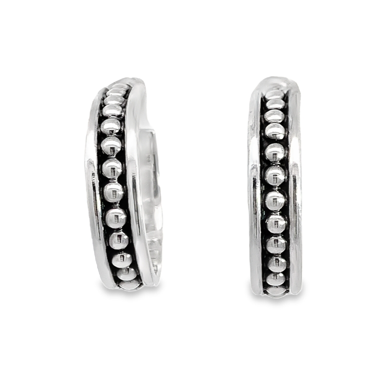 Sterling Silver Hoop Earrings-Artisan Made Hoop With A Line Of Raised Dots in Black  22mm Diameter