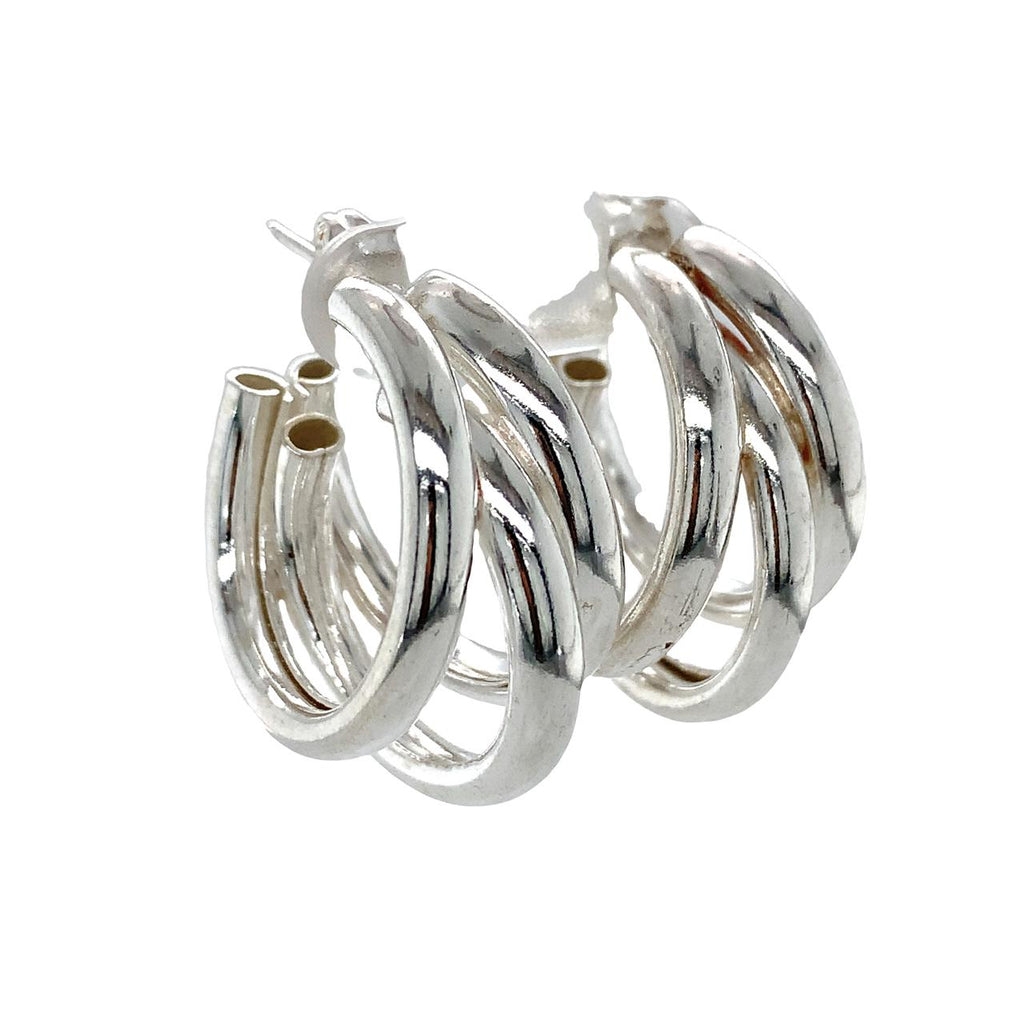 Sterling Silver Earrings-Artisan Triple Hoops