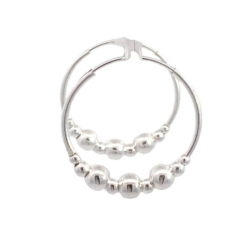 Sterling Silver Hoop Earring- Artisan Made 20mm Wide Hoop With Nine Shiny Sliding Beads