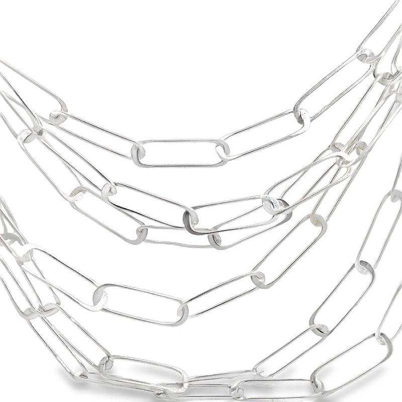 Sterling Silver Multi Chain Necklace-Artisan Made Six Strand Paperclip Link Statement Necklace