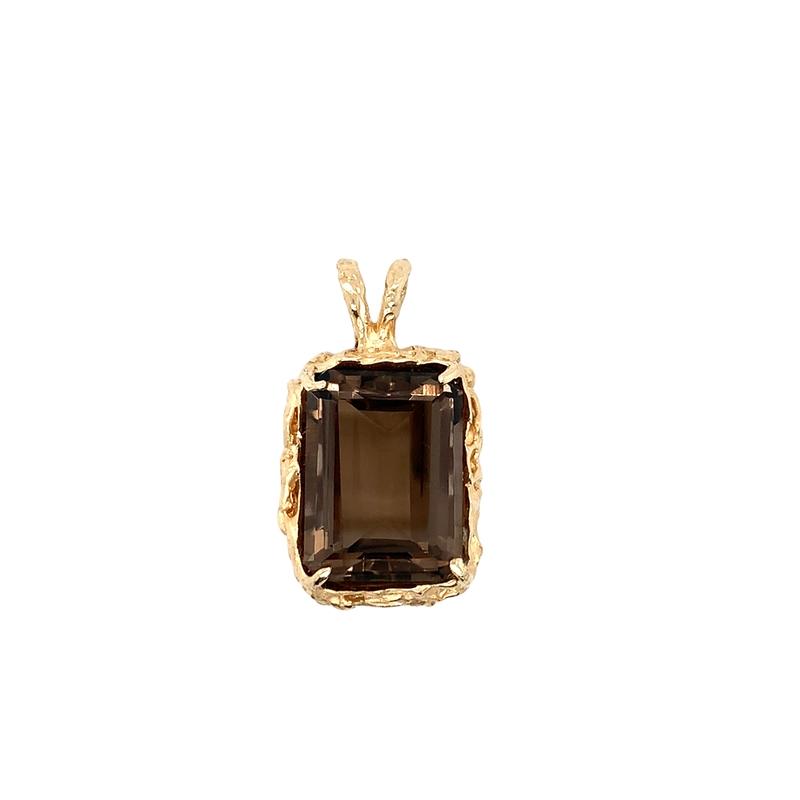 Estate Custom Elliot Brummitt for Charles Hopkins 14k Yellow Gold 22c Emerald Cut Smokey Quartz Pendant