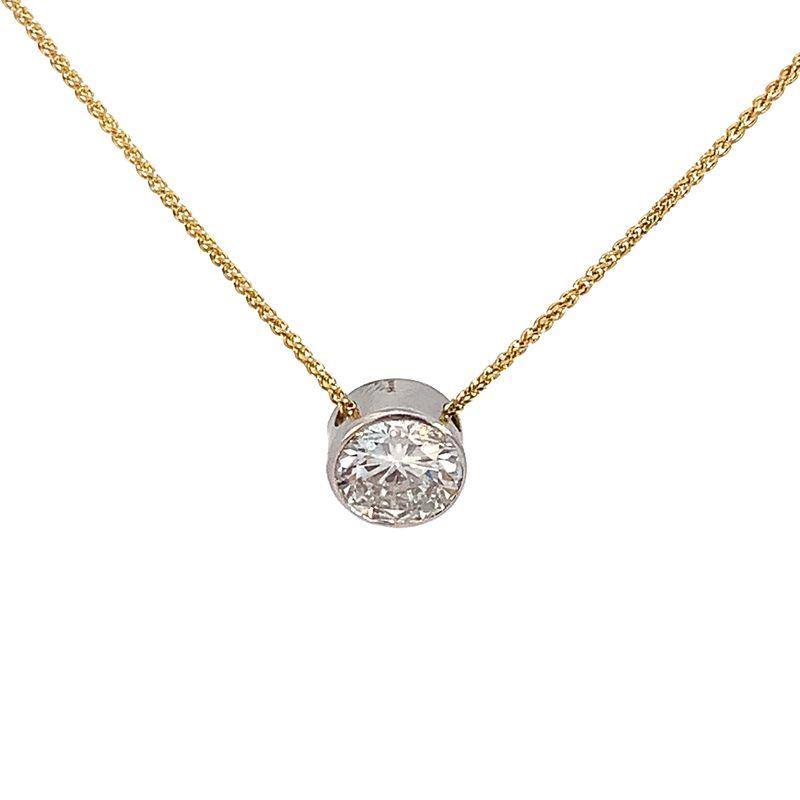 Lab Grown Round Brilliant cut Bezel Set Pendant on 14k yg Spiga Chain