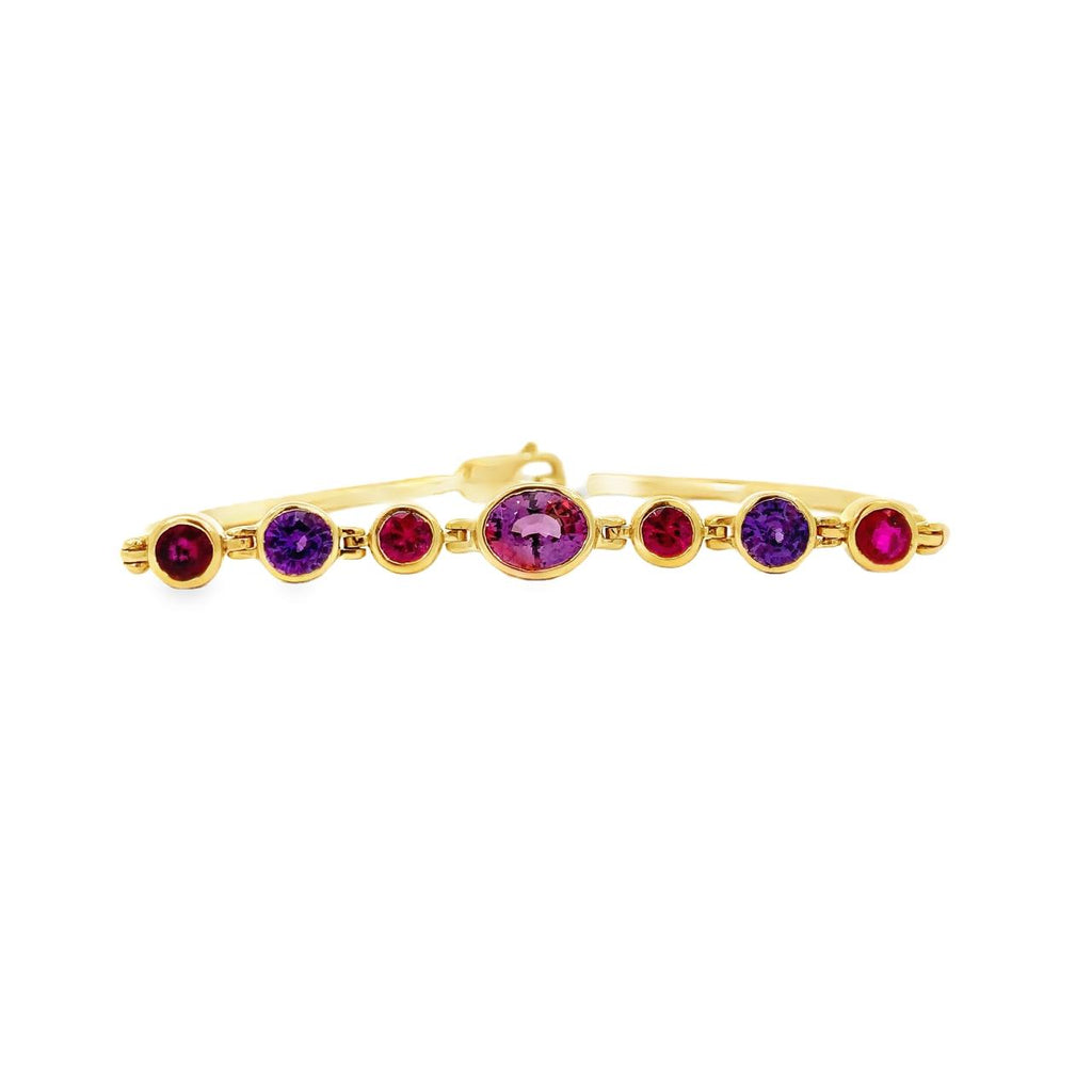 Custom 18kyg Sapphire And Ruby Bracelet-Our Exclusive Cadence Series Bracelet With Pink, Purple Sapphires and Rubies