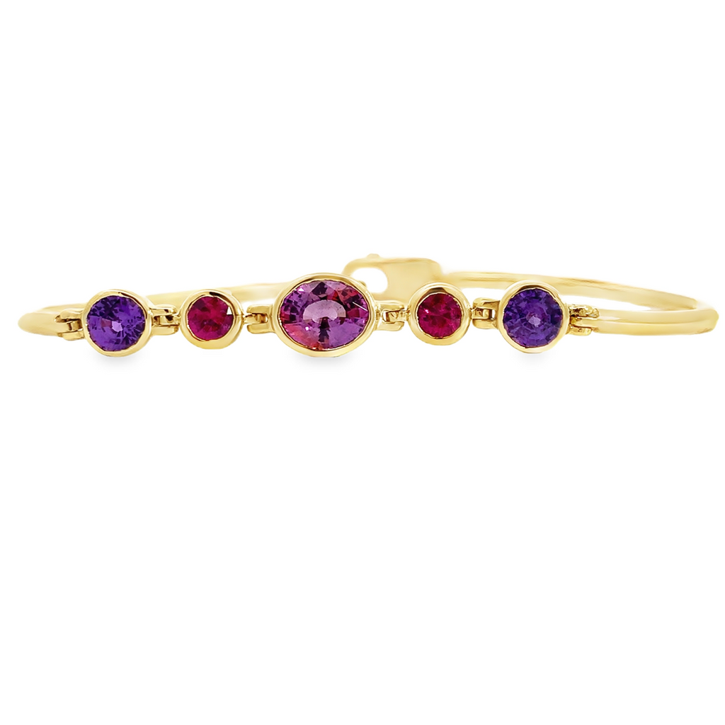 Custom 18kyg Sapphire And Ruby Bracelet-Our Exclusive Cadence Series Bracelet With Pink, Purple Sapphires and Rubies