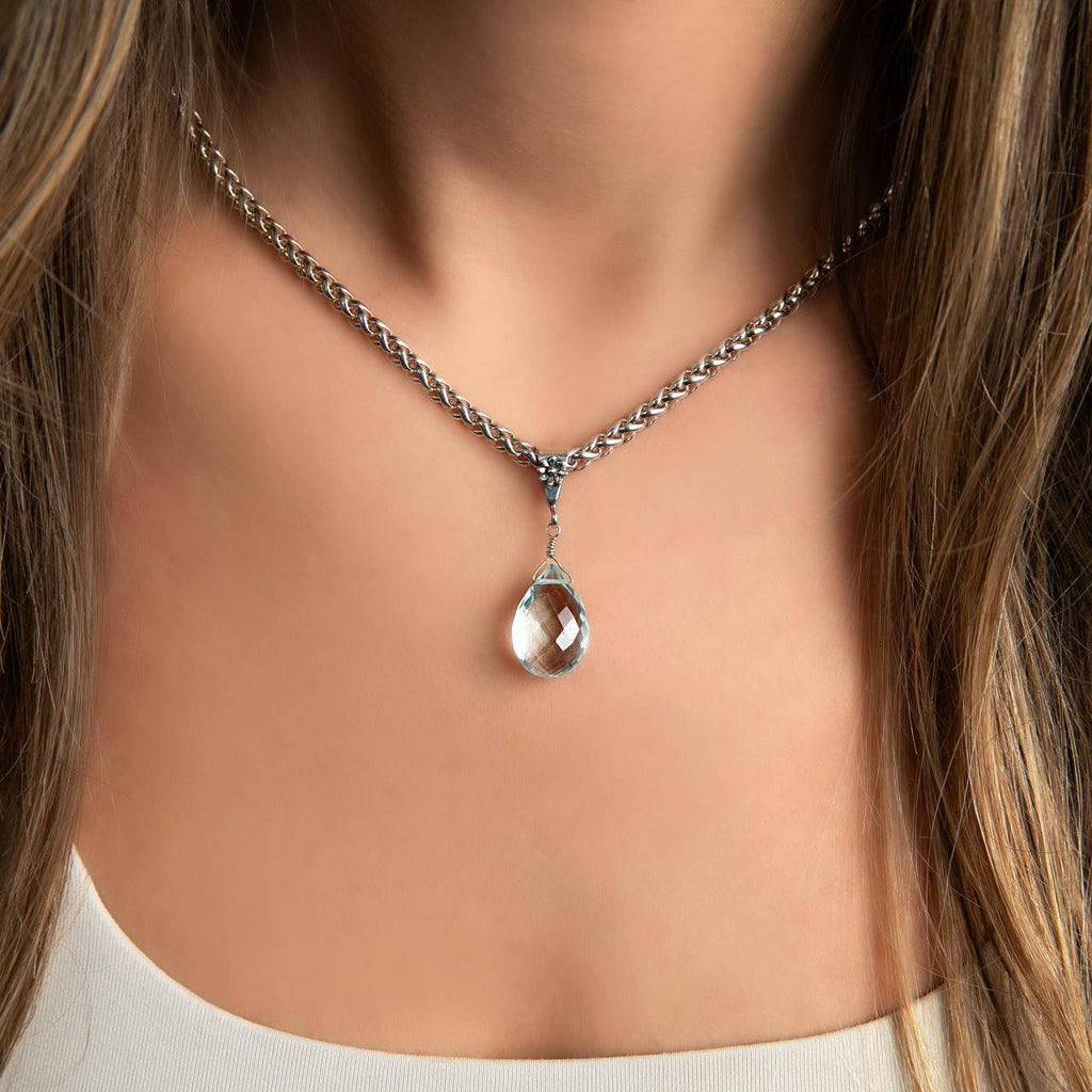 Artisan Made Aquamarine Briolette Pendant-One-Of-A-Kind Floral Inspired Design