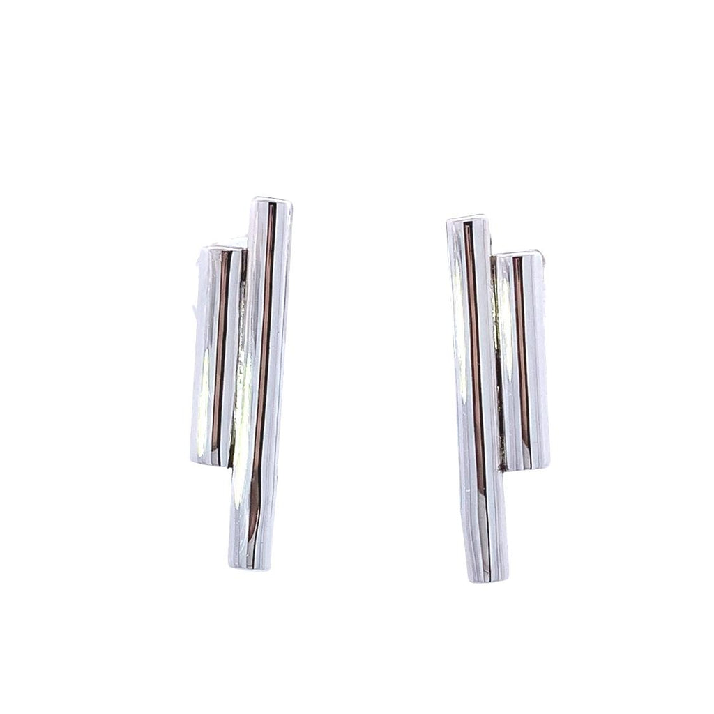 photo of a silver double bar stud earring on a white background