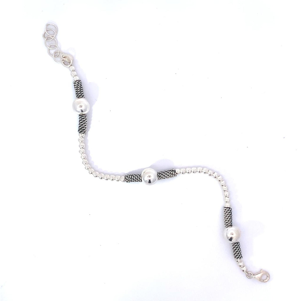 Sterling Silver Beaded Bracelet, 3mm & 8mm Beads, Adjustable