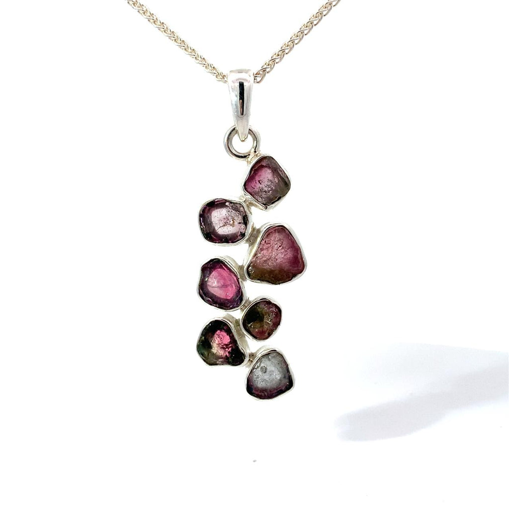 Artisan-Made Sterling Silver Watermelon Tourmaline Pendant by Gabriel Peña-55mm long x 20mm wide