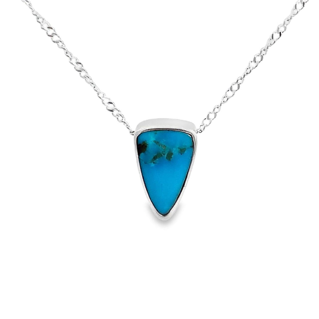Sterling Silver Handmade Turquoise Shield Pendant Necklace – Artisan Signed